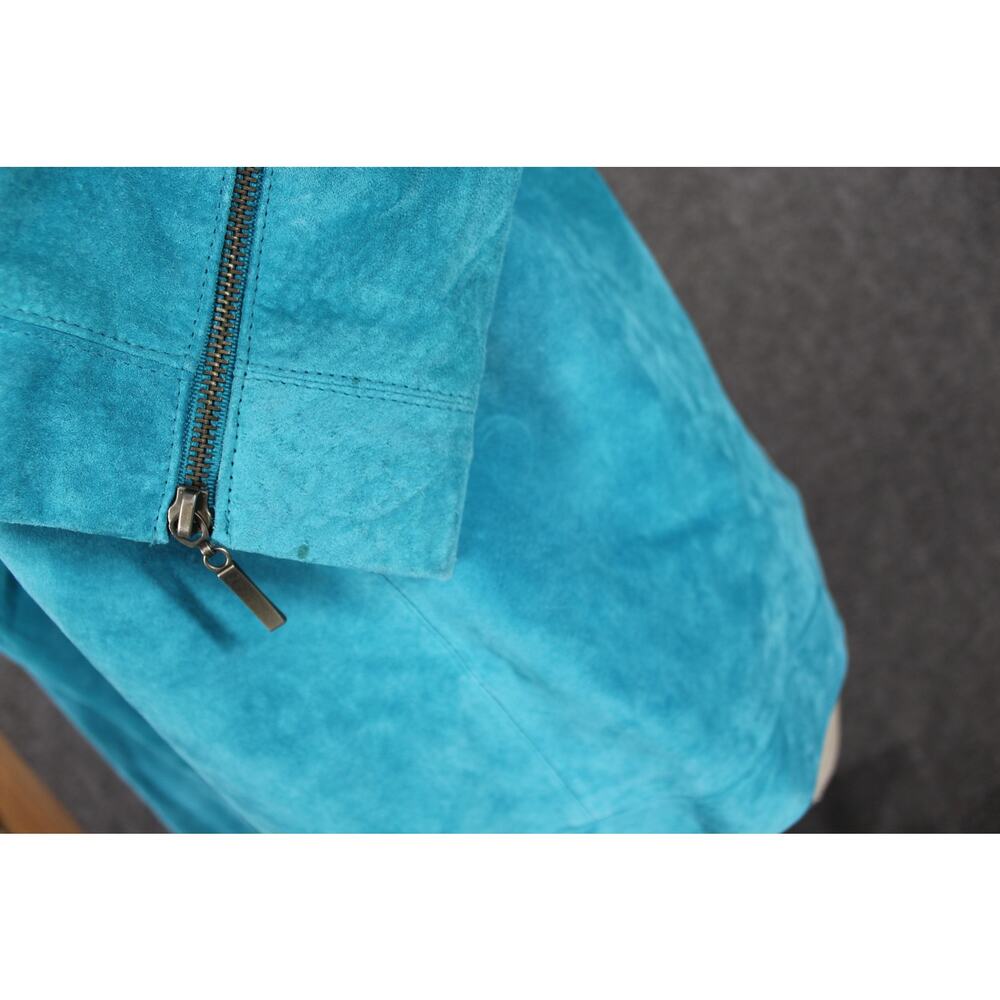 Vintage Victor Costa Turquoise Leather Jacket w/ Grommet size Medium - Picture 6 of 8